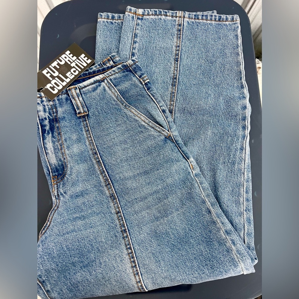Women's Mid-Rise Barrel Leg Jeans - Future Collective Medium Wash - Picture 5 of 6